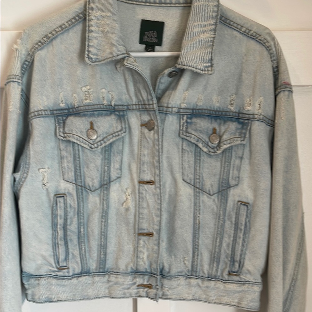 Light Blue Jean Jacket with Distressed Design and Classic Fit